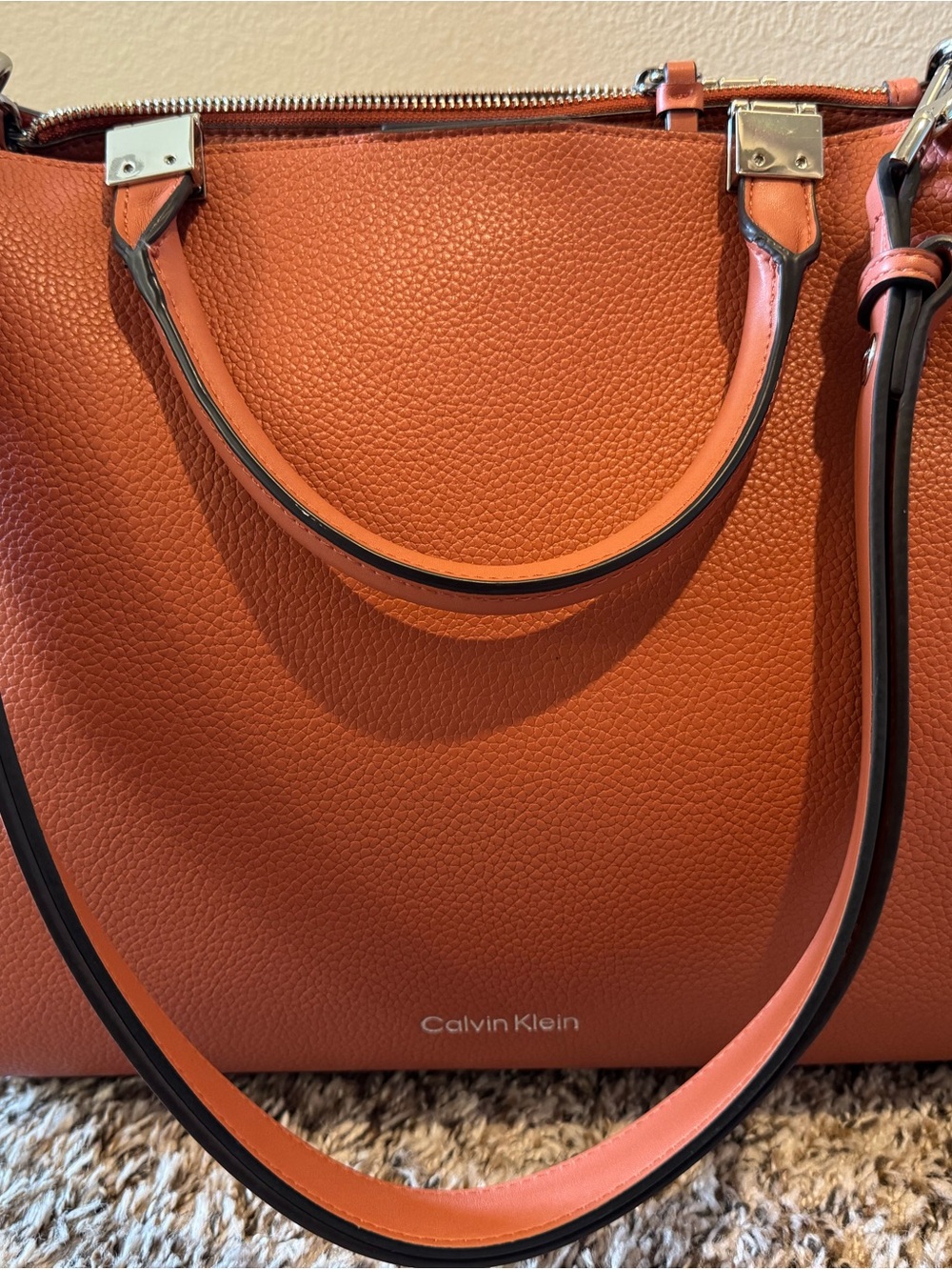 Calvin Klein Burnt Orange Pebbled Leather Tote